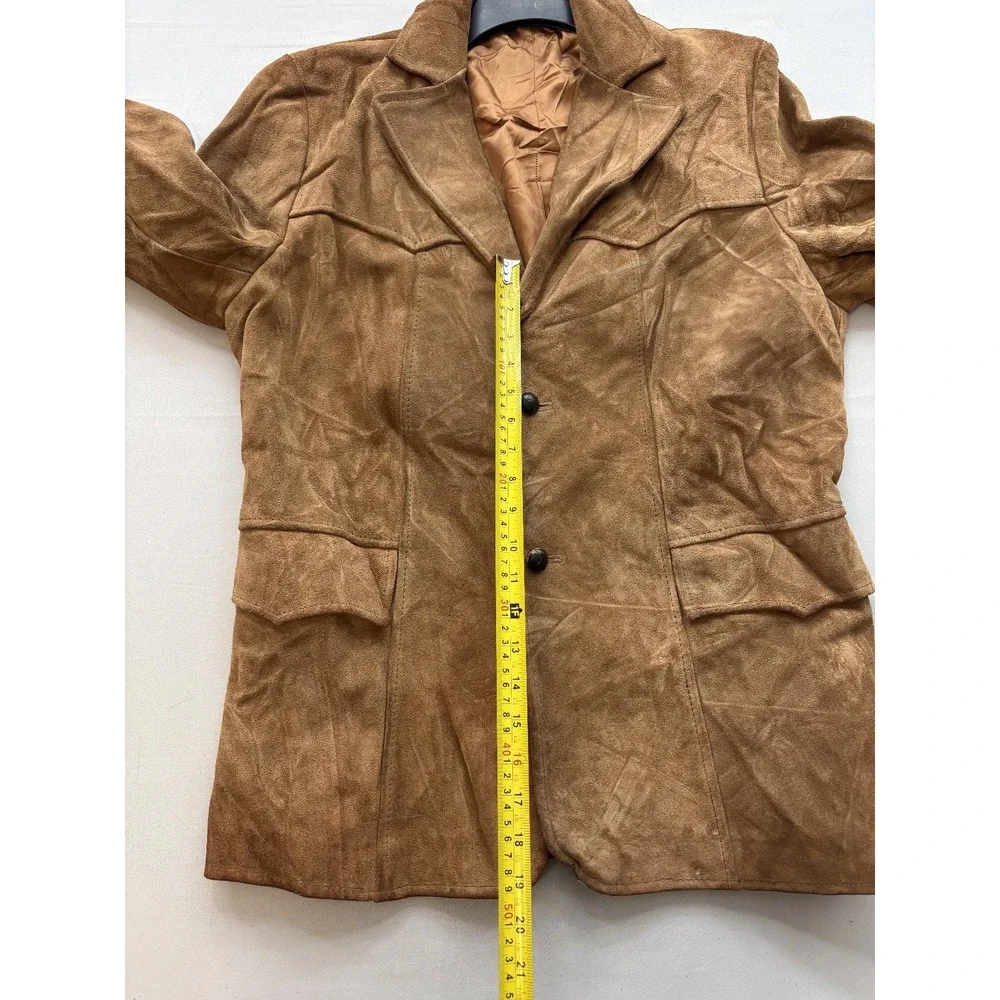 Vintage Pioneer Wear Womens Brown Suede Leather Western Jacket Coat Size 42 USA